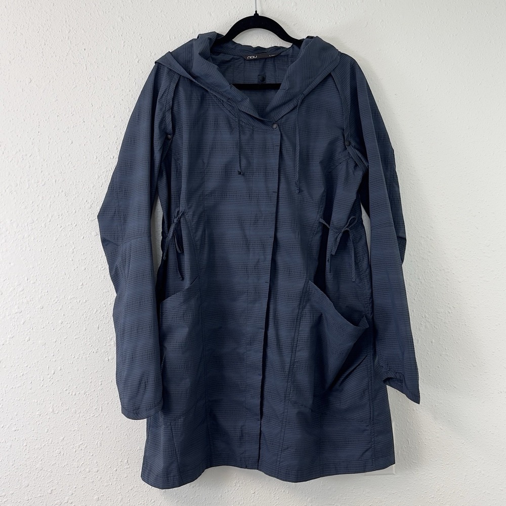 Nau Convertible Chrysalis Lightweight Jacket Navy Black Side Ties Hooded L